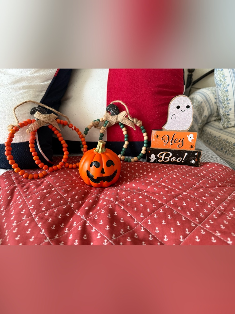 Orange Beaded Pumpkin Hoop Trio Holiday Decor